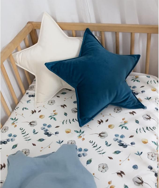 JIKAL Star Moon Shaped Pillow Soft Velvet Nursery Stuffed Throw Pillows for Kids Room Couch Reading Nook Decor (Star, Teal)
