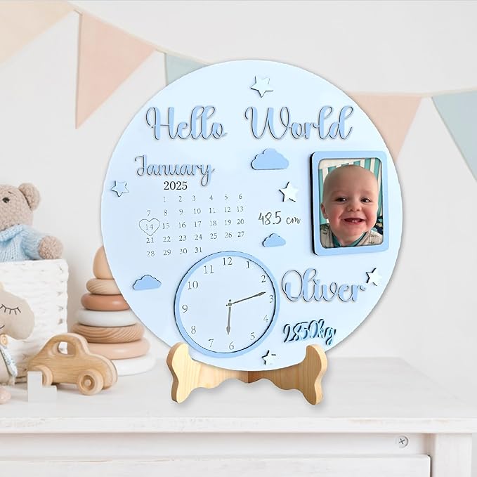 Personalized Newborn Photo Sign for Baby, Welcome Baby Sign, Newborn Gifts for Boys/Girls, Custom Start Birth with Photo Signs for Nursery Wall Bedroom Decorations, Gifts for New Mom Dad