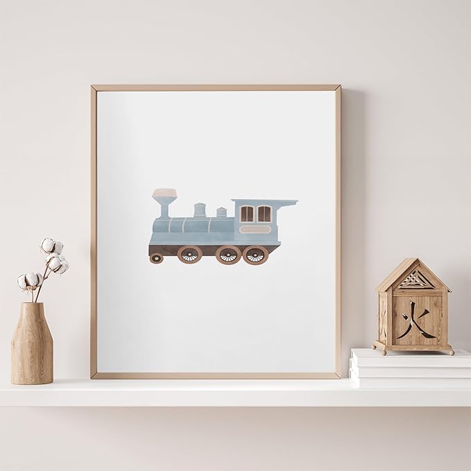 Blue Hot Air Balloon Plane Train Prints Wall Art Decor Vintage Travel Boy Nursery Wall Art Watercolor Toddler Art Blue Hot Air Balloon Plane Train Prints Bedroom Home Decor Nursery No Frame 12x16inch