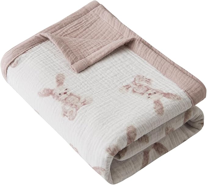 Little Jump 2 Layers Muslin Cotton Baby Blankets - Bunny Toddler Quilt Crib Blanket - Gender Neutral Crib Blanket for Baby Boys and Girls 47"x 47" (Bunny)