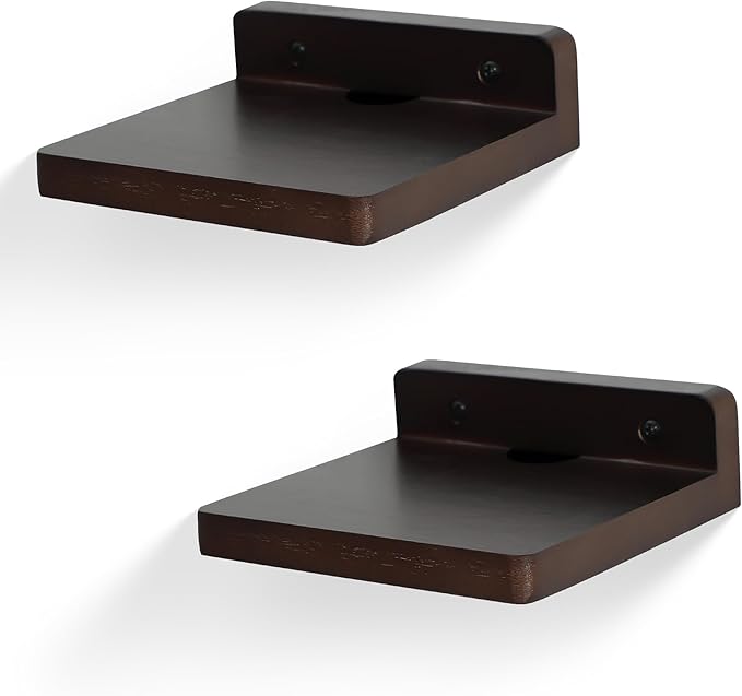 Small Floating Shelf for Wall,5 Inch Wooden Wall Shelf Set of 2,Mini Speaker, Baby Monitor,Cameras，Figurines Display Stand, for Bedroom, Gaming Room, Living Room, Bathroom, Office(Walnut)