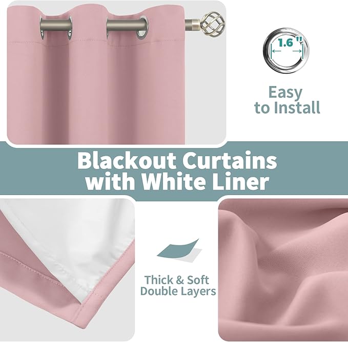 BGment Blackout Curtains for Living Room 84 Inch Length 2 Panels Set, Pink Thermal Insulated Bedroom Curtains Soundproof Kid Nursery Window Curtain Drapes, Each Grommet Curtains 52 Inch Wide