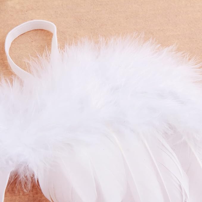 Nishine 2 PACK White Newborn Fuzzy Feather Angel Wings + Headband Set for Baby Cosplay Girls Costume Photography