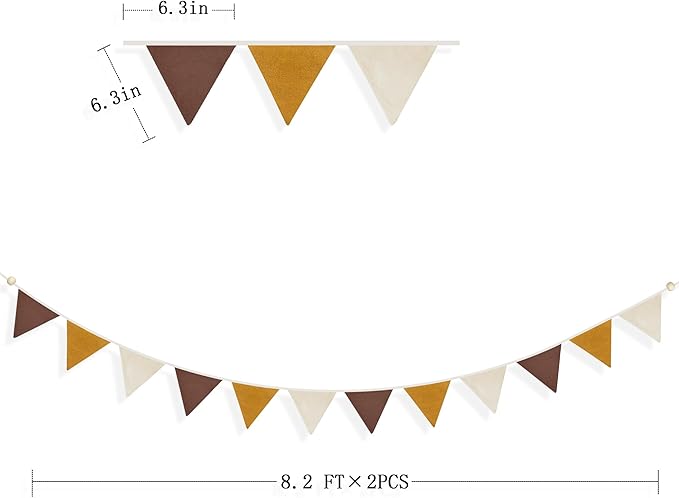 2 Sets of Brown Ginger Beige Nursery Garland 24Pcs Neutral Fabric Linen Pennant Banner Flags Triangle Streamers for Baby Playroom Decor Kids Camping Birthday Baby Shower Boho Party Decorations