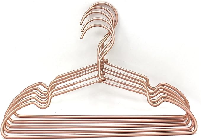 New Born Clothes Hangers Non Slip 12.5“ Rose Gold Copper Wire Children Coat Suit Metal Hanger, 10 Pack Baby Closet Dividers for Nursery Pants Display Organizer for Infant Clothing
