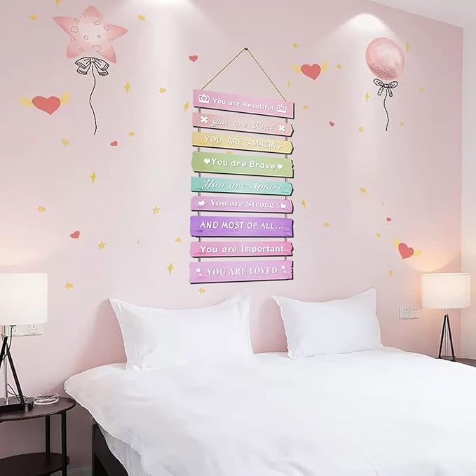 Pink Room Decor for Teen Girls Aesthetic, Cute Bedroom Wall Decor for Baby Girl, Boho Rainbow Wall Art Signs, Trendy Stuff Decorations for Kids Nursery Bed Room Dorm Classroom Bathroom