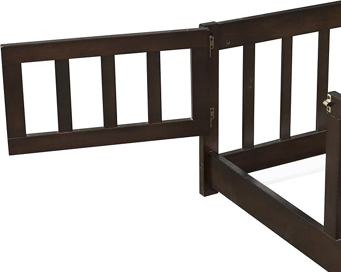 Bellemave Queen Size Floor Bed for Kids, Girls, Boys, Wood Floor Bed with slats and Door, Espresso