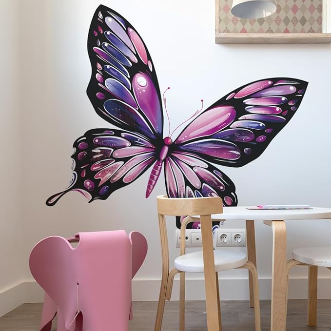 Large Colorful Butterfly Wall Decals for Kids Bedroom Pink & Purple Butterfly Wall Stickers, Removable Peel and Stick Wall Art Murals for Girls & Boys Room, Playroom, Living Room