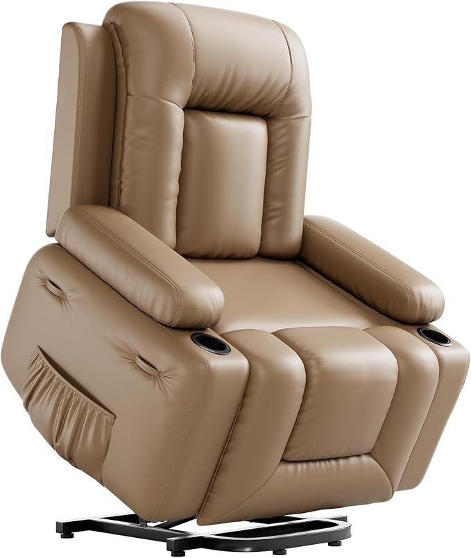 GarveeHome Power Recliner Chair - Heat and Massage, Adjustable Electric Recliner Ergonomic PU Leather Single Sofa, Tall Back, Padded Seat, Lazy Chair for Living Room