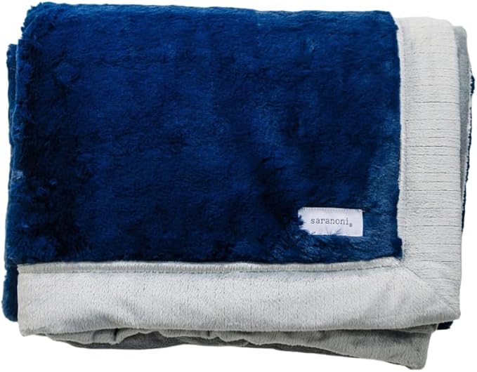 SARANONI Luxury Lush Kids Blanket | Ultra-Soft & Cozy Plush Comfy Blankets for Kids & Teens | Navy/Gray - 40” x 60”