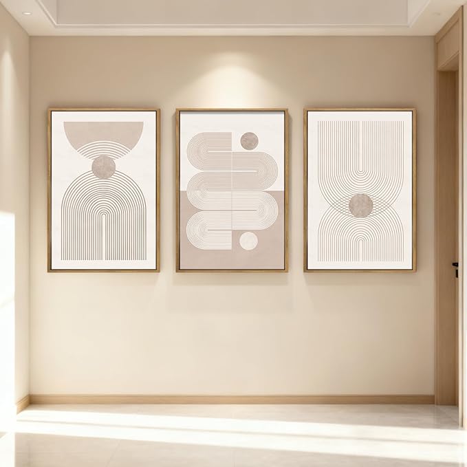 Anyzal Large Neutral Abstract Artwork Modern Minimalist Wall Art Boho Geometric Artwork for Living Room Bedroom Office 24x36 Inch Set of 3
