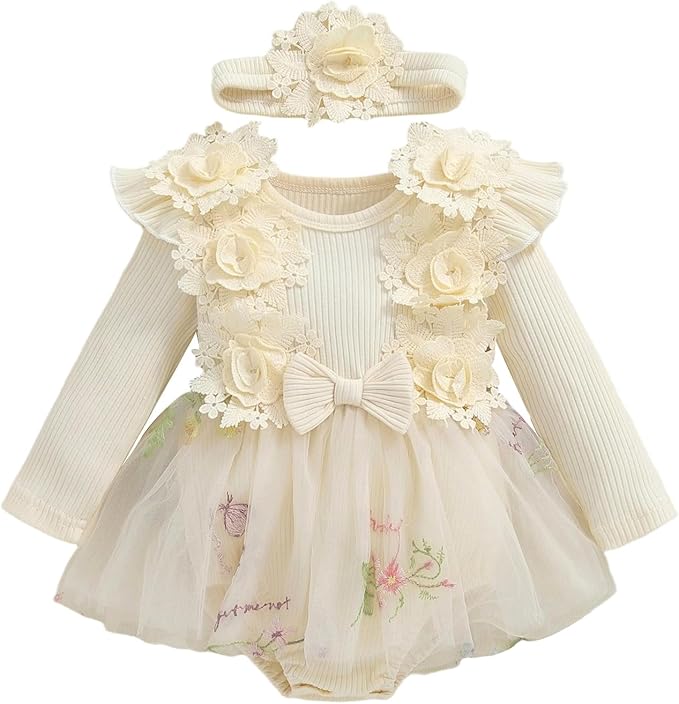 Giraropa Baby Girl Fall Winter Clothes Long Sleeve Romper Dress + Socks + Headband Newborn Infant Cute Casual Outfits