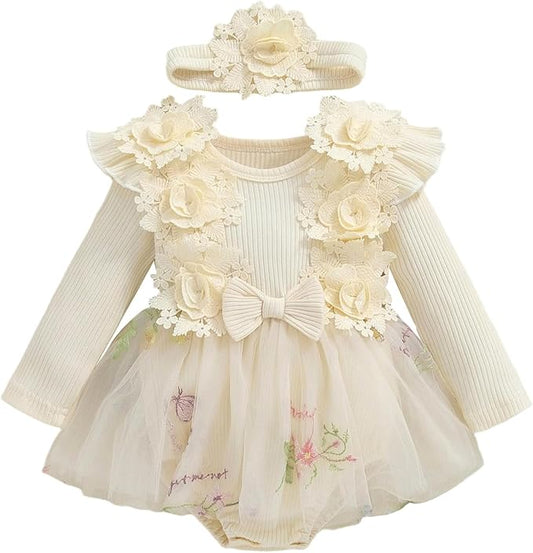 Giraropa Baby Girl Fall Winter Clothes Long Sleeve Romper Dress + Socks + Headband Newborn Infant Cute Casual Outfits