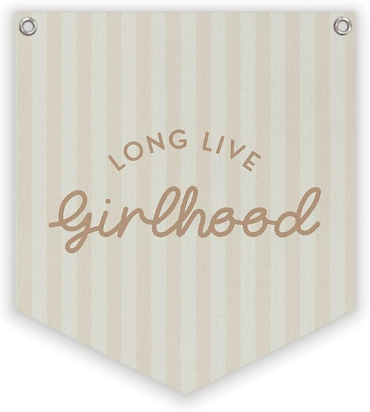 Lacama Long Live Girlhood Banner, Girls Room Decor, Girls Nursery Decor, Hanging Flag Retro Pink Banner for Nursery Playroom Wall Decor for Kids Bedroom Dorm Toddler Decorations