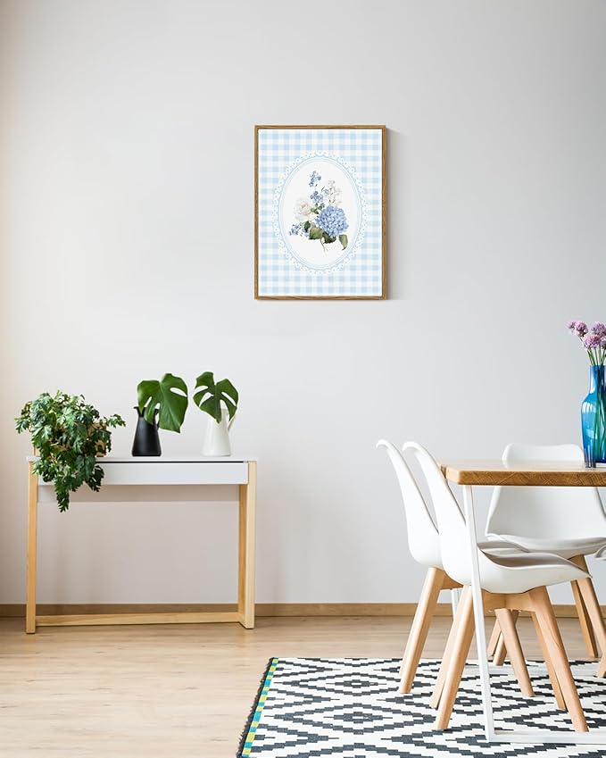 ARPEOTCY Vintage Framed Canvas Wall Art, 12x16inch, Blue Hydrangea Wildflower Wall Decor, Botanical Art Prints Home Decorations, Floral Paintings for Nursery Living Room Bedroom Decor