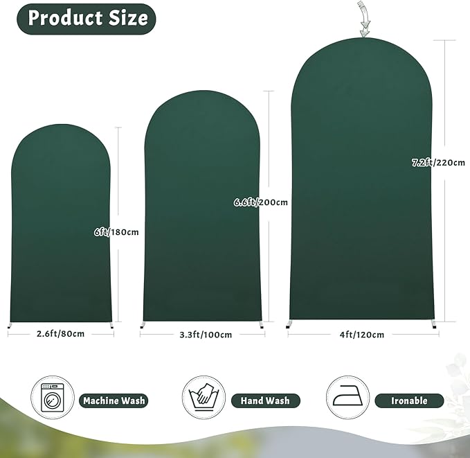 7.2FT Hunter Green Arch Backdrop Cover, Spandex Fitted Wedding Arch Stand Covers 2-Sided Round Top Chiara Arch Backdrop Cover for Wedding Ceremony Birthday Party Baby Shower Banquet Decoration