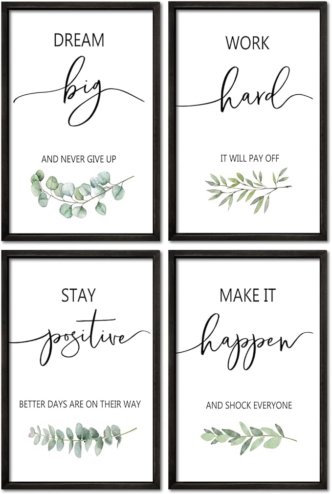 YWJKWLGS Inspirational Quote Wall Art Set 16x24 Inch Set of 4 Motivational Home & Office Decor for Positive Family Encouragement Wooden Framed Signs (Black)