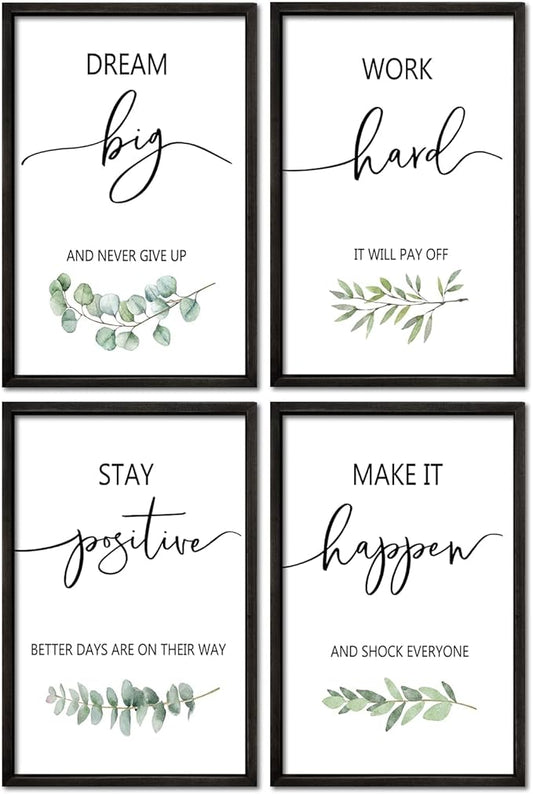 YWJKWLGS Inspirational Quote Wall Art Set 16x24 Inch Set of 4 Motivational Home & Office Decor for Positive Family Encouragement Wooden Framed Signs (Black)