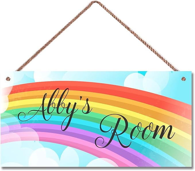 Personalized Rainbow Wooden Sign Girls Room Boys Bedroom Door Decor Custom Name Nursery Kids Room Wood Wall Plaque For Little Man Cave