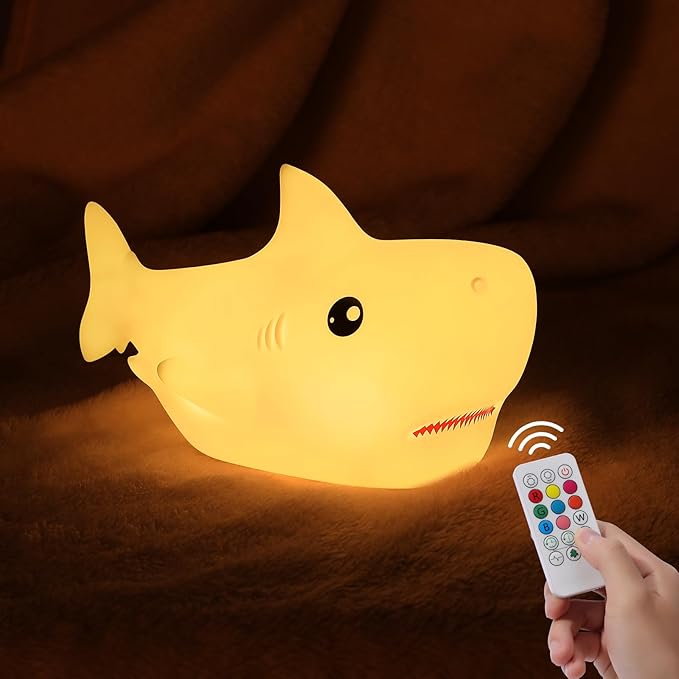 ZKLiLi Remote Shark Night Light, Cute Silicon Night Light for Kids, Nightlight with Remote，Portable Recharge Nightlight for Kid Room,Funny Gifts Stuff for Boys Girls Baby（Remote Control）