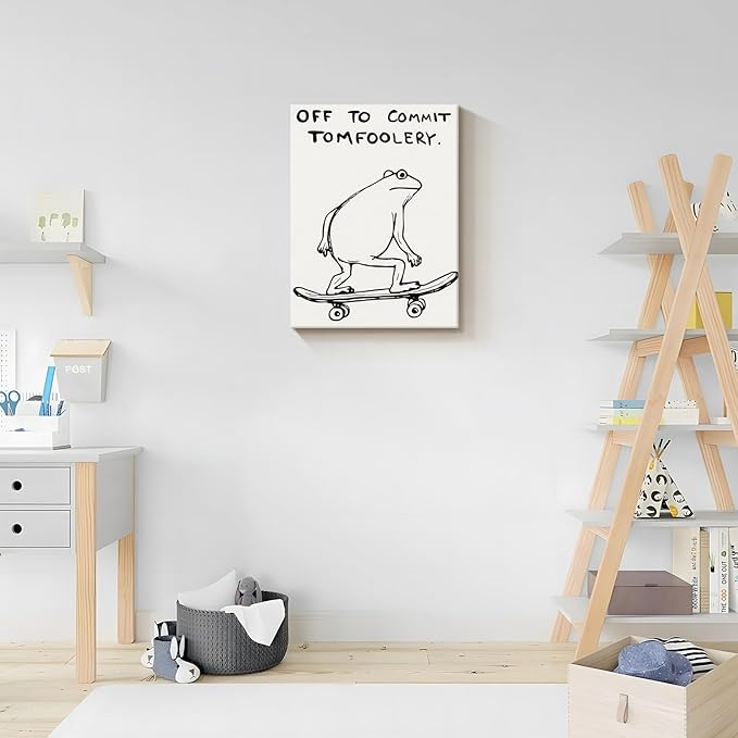 Dytial Funny Frog Wall Art，Funky Skateboard Frog Prints for Wall Decor，Cool Posters，Unique Paintings for Kids Room，Minimalist Funny Animal Artwork - Teen Boy Walls 16x24 Inch