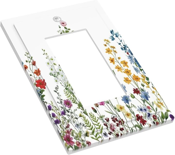 Outlet Covers Colorful Wildflowers Plants Flowers on White Background 1 Gang Light Switch Cover Plate Single Rocker Switch plate Covers Decorative Wall Plates Electrical GFCI Receptacle for Home Decor
