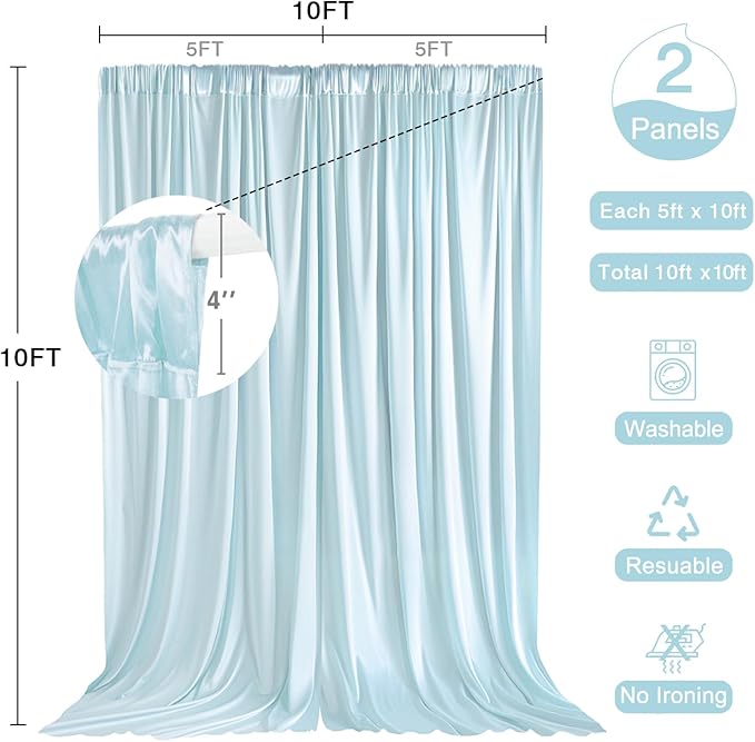 10x10ft Wrinkle Free Blue Backdrop Curtains for Parties Blue Fabric Curtain Backdrop Drapes for Wedding Arch Party Ceremony Stage Decoration W5' x H10'丨2 Panels YUNBSDJ141