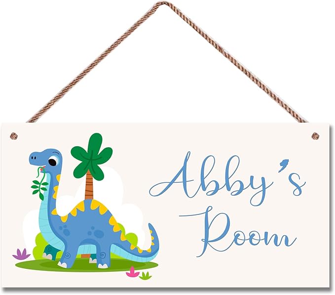 Personalized Cute Dinosaur Sign Cartoon Art Décor For Kids Room Custom Name Door Wall Decor For Little Man Cave Floral Nursery Art Plate For Boys Room Girls Bedroom