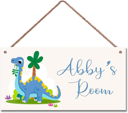 Personalized Cute Dinosaur Sign Cartoon Art Décor For Kids Room Custom Name Door Wall Decor For Little Man Cave Floral Nursery Art Plate For Boys Room Girls Bedroom