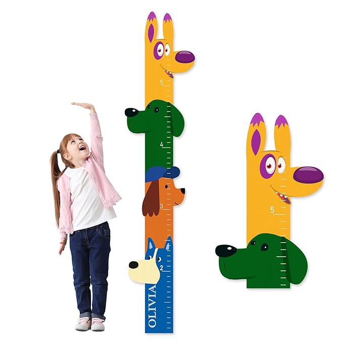 Personalized Name Wooden Growth Chart for Kids – Big Ear Dog Wall Growth Chart, Custom Height Ruler for Nursery, Bedroom, Playroom Decor, Birthday Gift for Boys and Girls