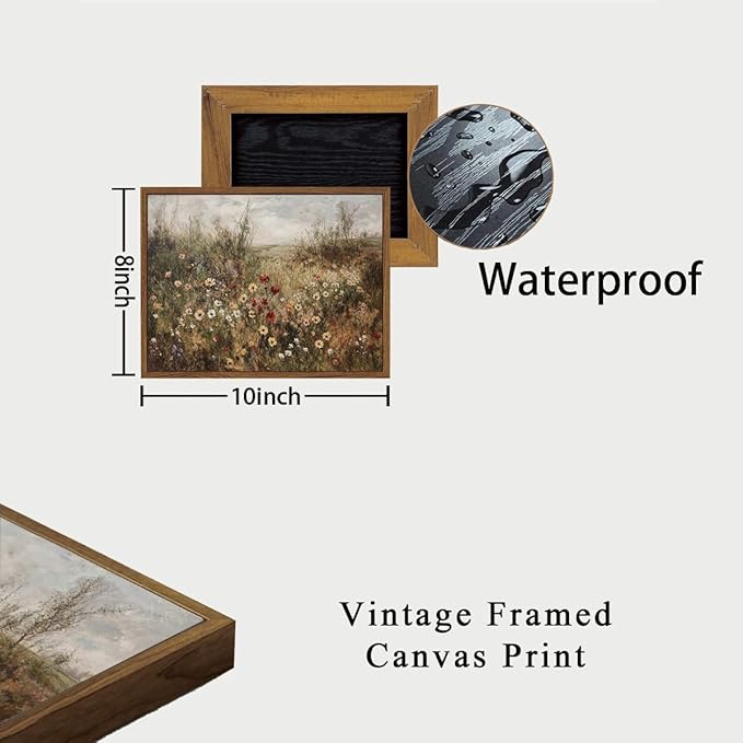 OIQArtOIQ Vintage Wildflowers Landscape Wall Art Framed Floral Natural Scenery Oil Painting Canvas Prints Country Farmhouse Fall Decor Pictures Kitchen Bedroom Living Room Bathroom