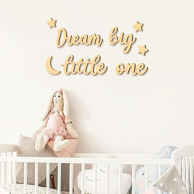 Xylolfsty Dream Big Little One Wall Decor Baby Room Decor Boho Moon Stars Wooden Sign Decoration Boys Girls Bedrooms Hang On Wall Art for Home Farmhouse Living Playroom 8PCS