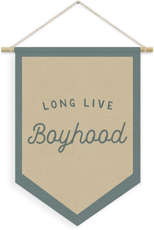 Boys Room Decor, Long Live Boyhood Linen Canvas Banner, Boy Nursery Wall Hanging Pennant Flag Banner for Boys Kids Toddler Room Bedroom Playroom Decor, 15x11in - Blue