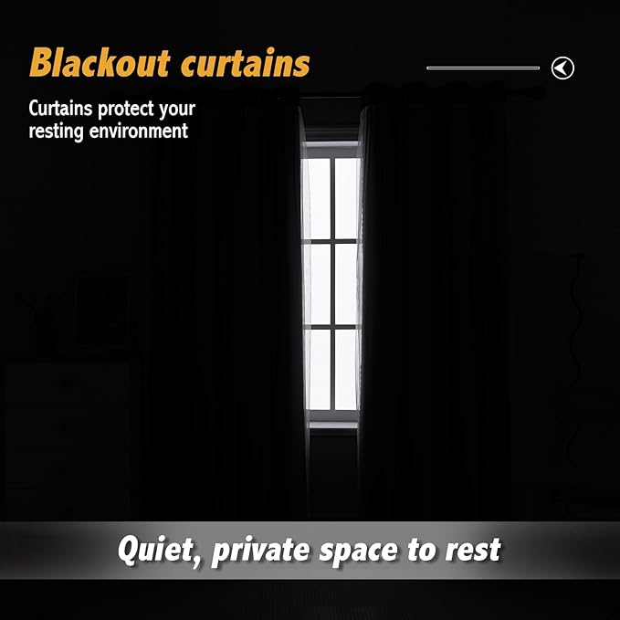 Anytime Home Curtains Blackout and Sheer Layered Solid Window Curtain Panel Pair with Grommet Top, 52Wx84L Black