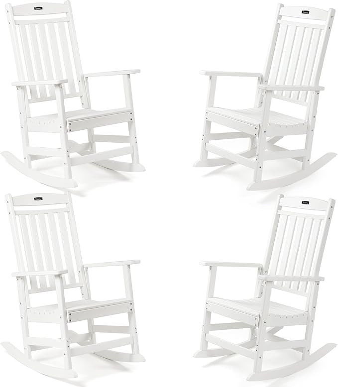 FUNBERRY Outdoor Rocking Chairs Set of 4, HDPE All Weather Poly Lumber Rocker, High Back Patio Rockers Easy Assembly