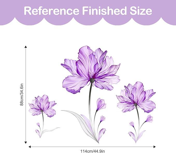 Tanlaby Purple Flowers Wall Stickers Large Floral Blossom Wall Decals Plants Wall Sticker Self-Adhesive Removable Wall Art Sticker for Living Room Bedroom Offices Bathroom Wall Decoration