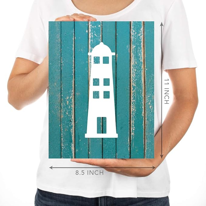Andaz Press Personalized Ocean Nautical Sailor Theme Nursery Kids Bedroom Hanging Wall Art Decor, 8.5x11-inch, Blue Aqua Rustic Wood, 6-Pack, Custom Name Unframed Poster