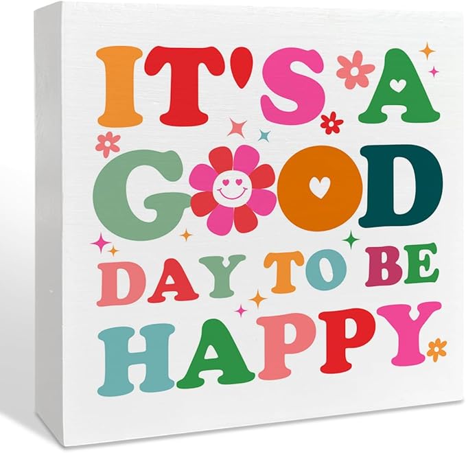Boho Hippie Mental Health Wood Box Sign Desk Accessories Decor for Therapy School Counselor Counseling Office, Inspirational It’s a Good Day to Be Happy Decor for Nursery Classroom Toddler Room