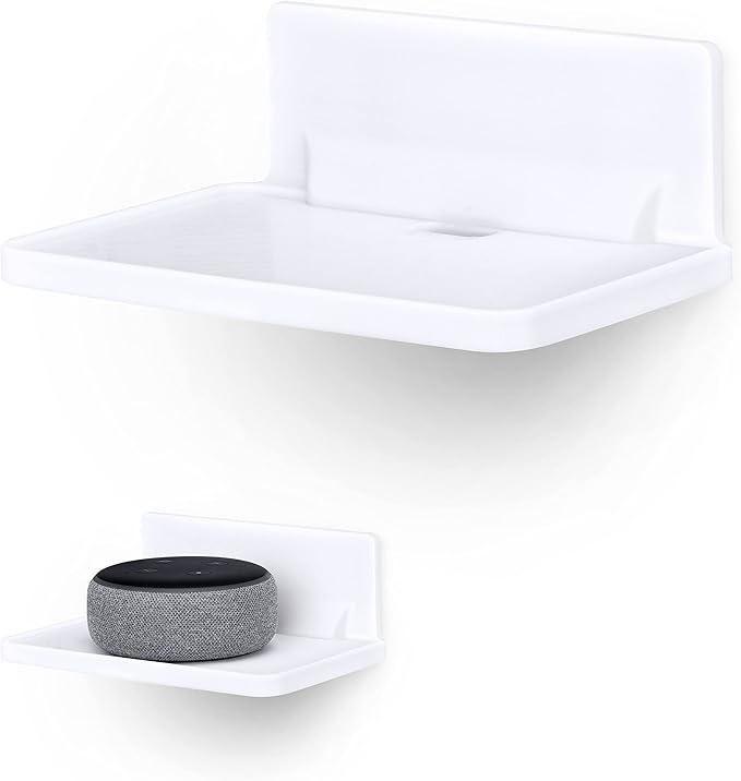 BRAINWAVZ 6.7" Adhesive Floating Wall Shelf for Small Speakers, Deco, Plants, Baby Monitors, Toys, Bathroom, Kitchen & More, Easy to Install, No Screws & Mess, 6.7” x 4.1 (SHELF200-White)