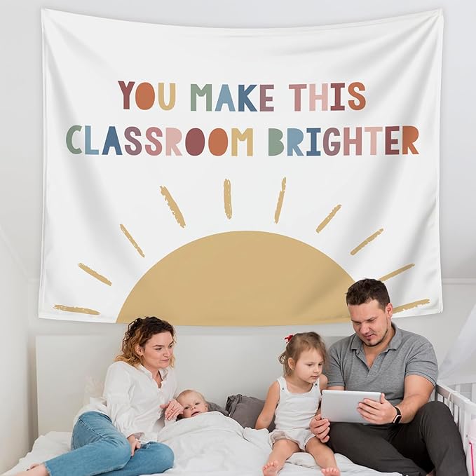 LIANGW Boho Classroom Tapestry, Inspirational Kids Tapestries Wall Hanging Motivational Positive Affirmations Saying Aesthetic Tapestry for Classroom Nursery 50x60 inches
