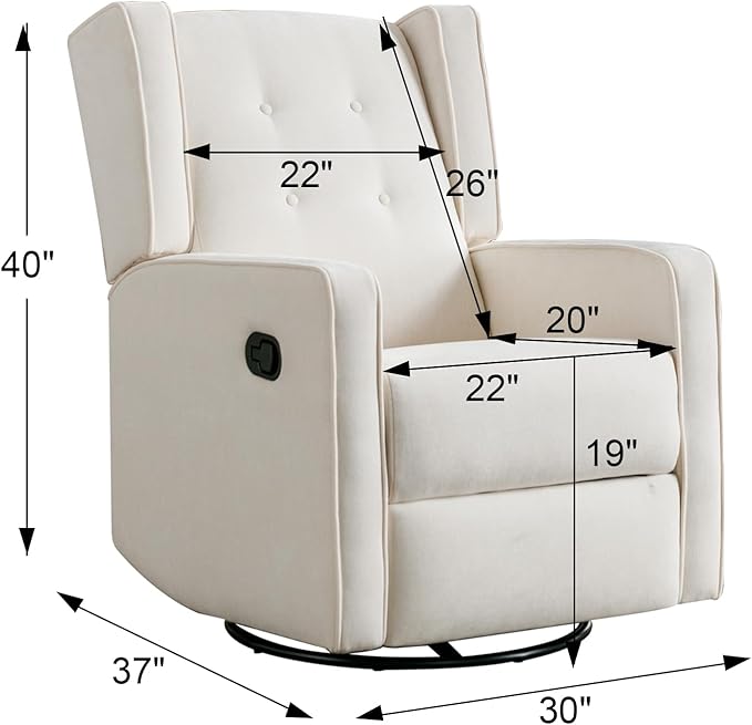 CANMOV Swivel Rocker Recliner Chair, Rocking Chair Nursery Glider Recliner, Manual Glider Chair for Nursery, White