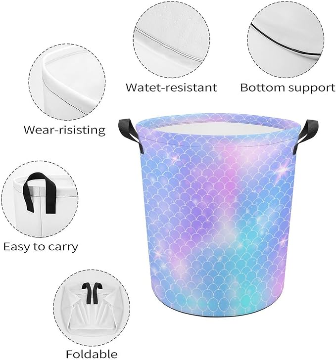 Glitter Mermaid Laundry Basket Girls Room Decor Unicorn Girls Hamper Dirty Clothes Organizer for Kids Baby