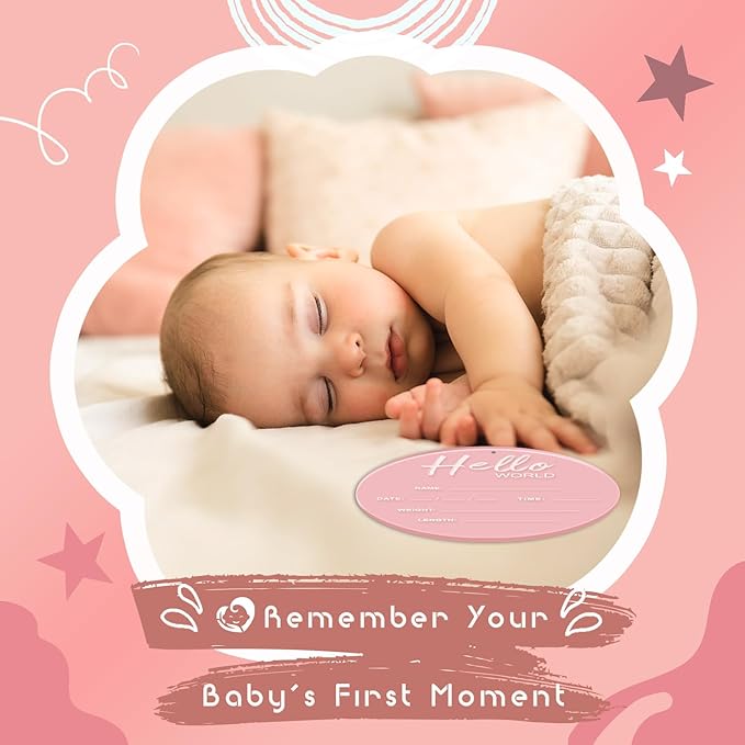 Baby Announcement Sign, 6.7 Inch Hello World Newborn Sign, Thickness Upgrade Baby Birth Sign for Nursery Hospital Newborn Photo Props Essentials (Pink)