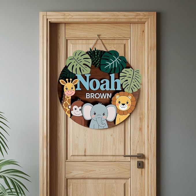 Personalized Name for Nursery Wall, Woodland Animals Sign for Baby Door Decor, Newborn Gifts for Boy, Boys Nursery Wall Bedroom Decorations, Mother's Day Gifts for New Mom Dad Gift