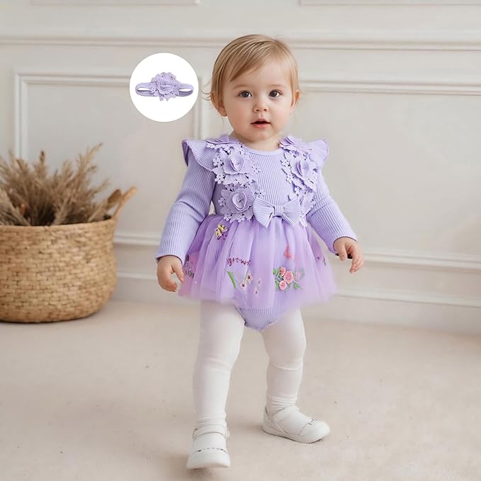 Giraropa Baby Girl Fall Winter Clothes Long Sleeve Romper Dress + Socks + Headband Newborn Infant Cute Casual Outfits