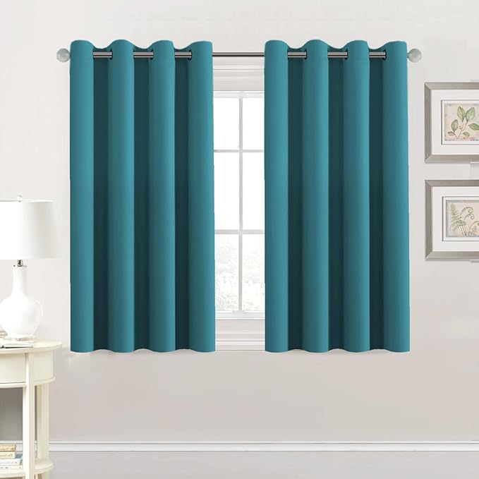 H.VERSAILTEX Premium Blackout Thermal Insulated Room Darkening Curtains for Bedroom/Living Room - Classic Grommet Top (2 Panels, Turquoise Blue, 52 Inch by 45 Inch)