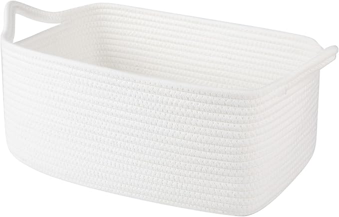 OIAHOMY 19L Woven Basket with Gift Bags and Ribbons, Gift Basket Empty for Baby Showers Birthday, Nursery Bin with Handles for Baby Room Living Room, Pet Toy Bins for Toy Organizer- White