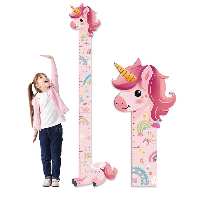 Personalized Name Growth Chart for Kids, Unicorn Wooden Wall Decor Growth Chart, Wall Decor for Kids Room,Wall and Nursery Medical Office Toddler Playroom 63" x 16.5"