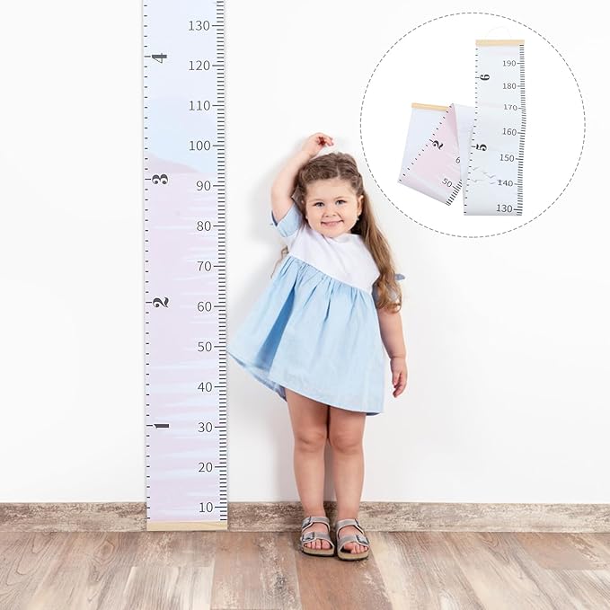 Wood Fabric Hanging Height Chart Ruler for Wall Growth Measurement Decor Sturdy Lightweight Growth Chart for Bedroom Nursery Portable Height Measuring Ruler