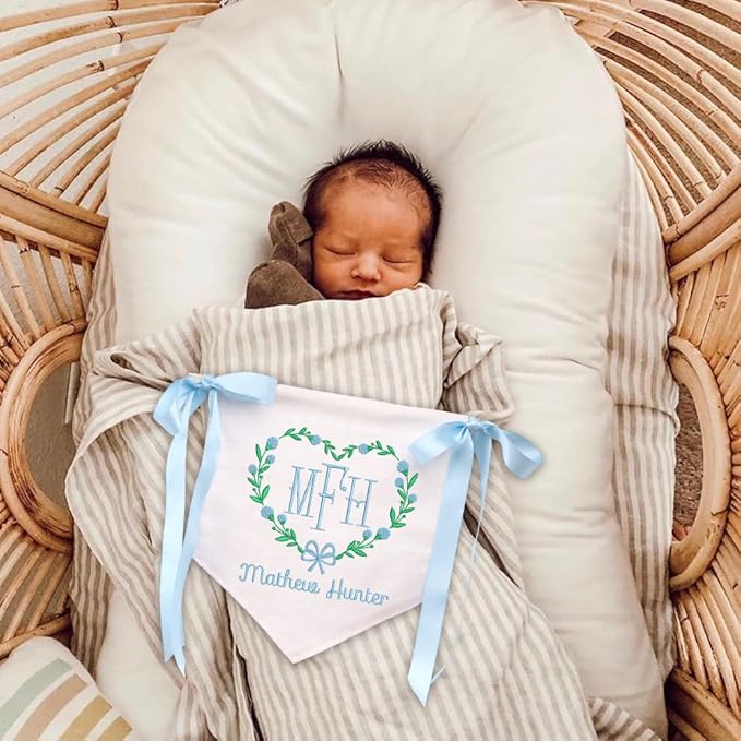 EMBROIDERED Name Baby Banner, Baby Flag with Monogram Name, Personalized Baby Name Sign, Customizable Baby Name, Baby Announcement Sign for Hospital (11)